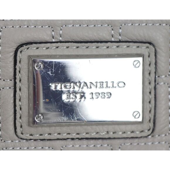 Tignanello STITCHED BEIGE GENUINE LEATHER FLAP CHAIN X-BODY SHOULDER BAG HANDBAG - Picture 3 of 15